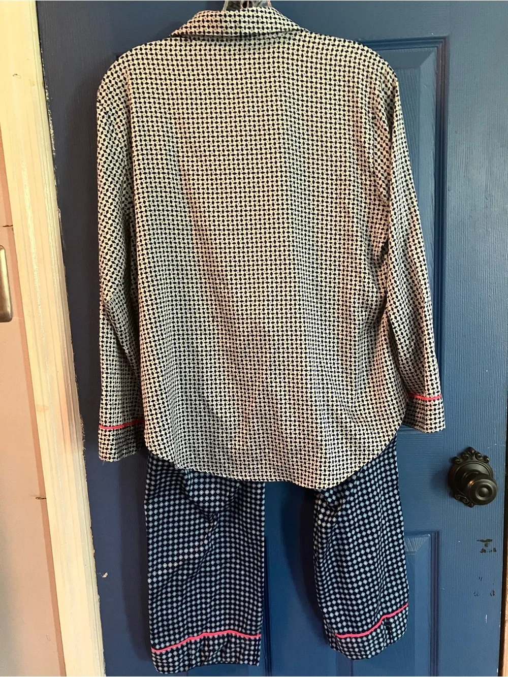 Victoria's Secret Navy and White Gingham Kids Pajama Set with Pink Trim